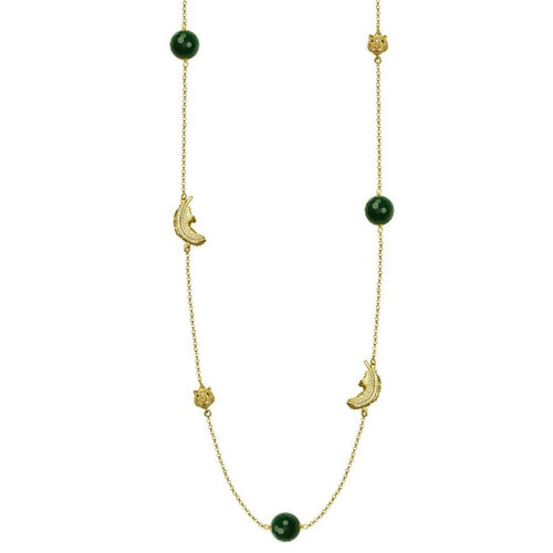 Tiger Necklace in 18K Gold Plated Sterling Silver with Green Agate and Cubic Zirconia, Misis - rockthatjewel